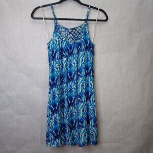 Band of Gypsies Sun Dress XS Sea Of Blue Spaghetti Strap Weave Smocked Back